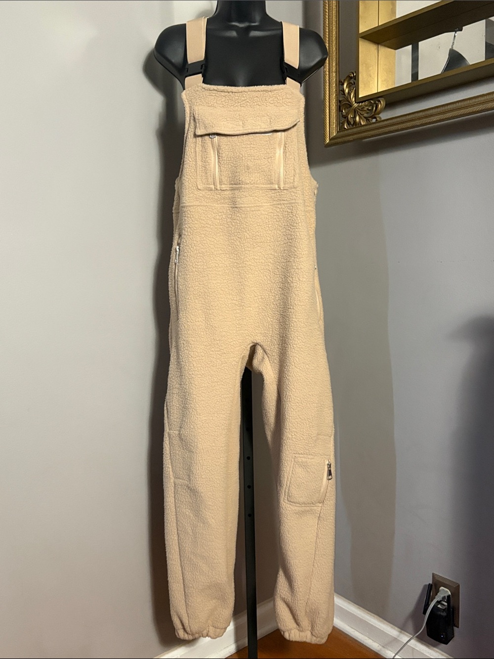 Small Cream Fleece Sherpa Overalls Bibs Winter Pants